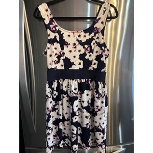 Three Pink Hearts Dress Womens SZ L White Floral Sleeveless Summer Navy Pink NWT